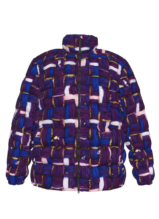 026 NISHIKIx Tweed Print Unisex Stand Collar Slim Down Jacket - Violet