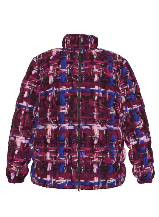 027 NISHIKIx Tweed Print Unisex Stand Collar Slim Down Jacket - Red Violet