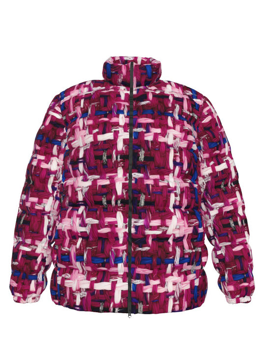 028 NISHIKIx Tweed Print Unisex Stand Collar Slim Down Jacket - Magenta
