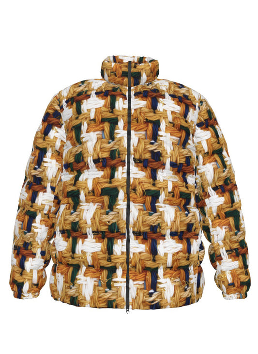 029 NISHIKIx Tweed Print Unisex Stand Collar Slim Down Jacket - Yellow Ochre