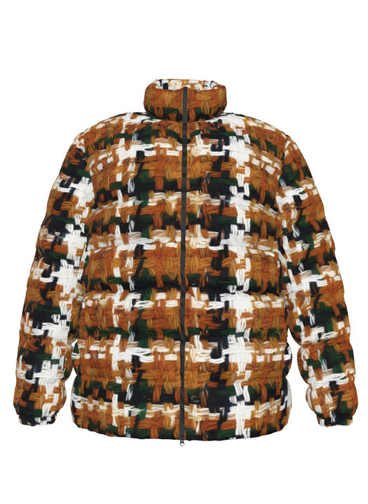 031 NISHIKIx Tweed Print Unisex Stand Collar Slim Down Jacket - Raw Sienna