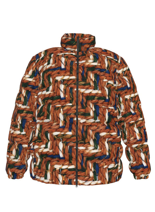 032 NISHIKIx Tweed Print Unisex Stand Collar Slim Down Jacket - Burnt Sienna