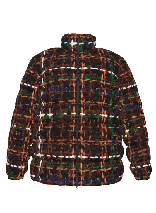033 NISHIKIx Tweed Print Unisex Stand Collar Slim Down Jacket - Burnt Umber