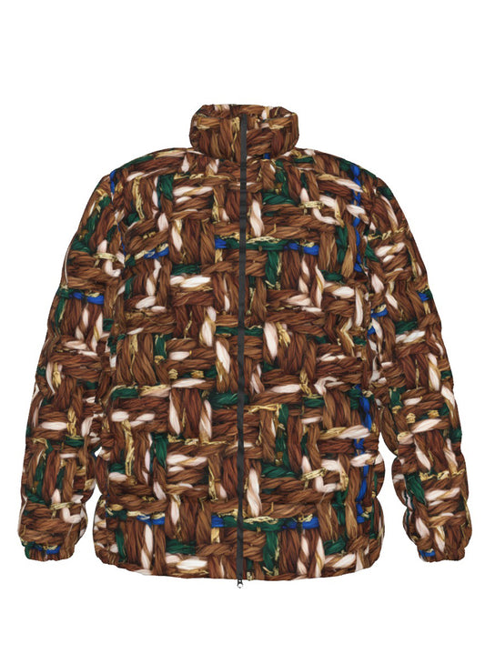 034 NISHIKIx Tweed Print Unisex Stand Collar Slim Down Jacket - Raw Umber