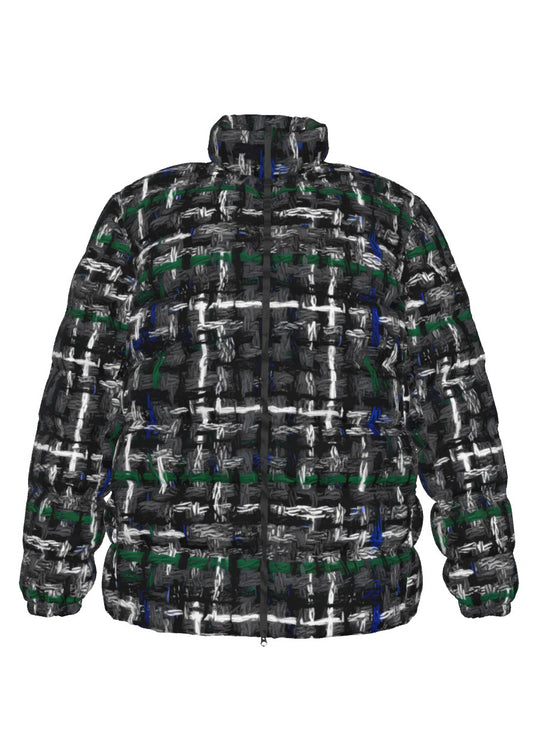 037 NISHIKIx Tweed Print Unisex Stand Collar Slim Down Jacket - Gray