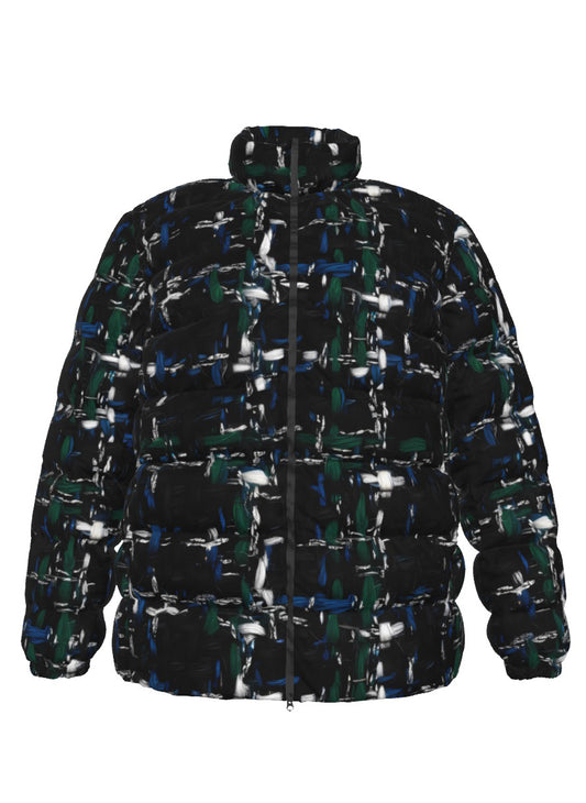 039 NISHIKIx Tweed Print Unisex Stand Collar Slim Down Jacket - Black