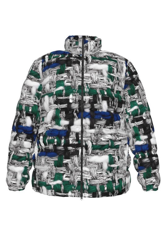 043 NISHIKIx Tweed Print Unisex Stand Collar Slim Down Jacket - Silver