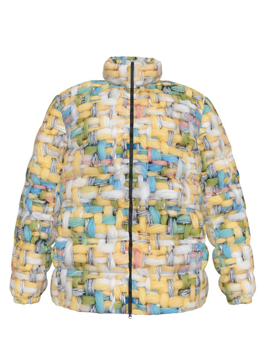 049 NISHIKIx Tweed Print Unisex Stand Collar Slim Down Jacket - Yellow Pale