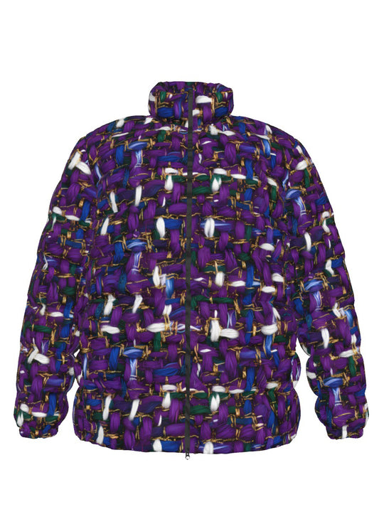 055 NISHIKIx Tweed Print Unisex Stand Collar Slim Down Jacket - Purple