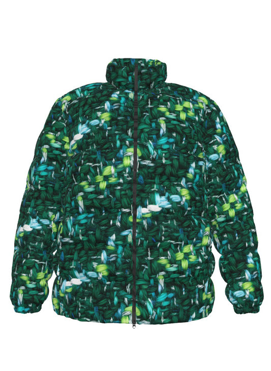 057 NISHIKIx Tweed Print Unisex Stand Collar Slim Down Jacket - Peacock Green