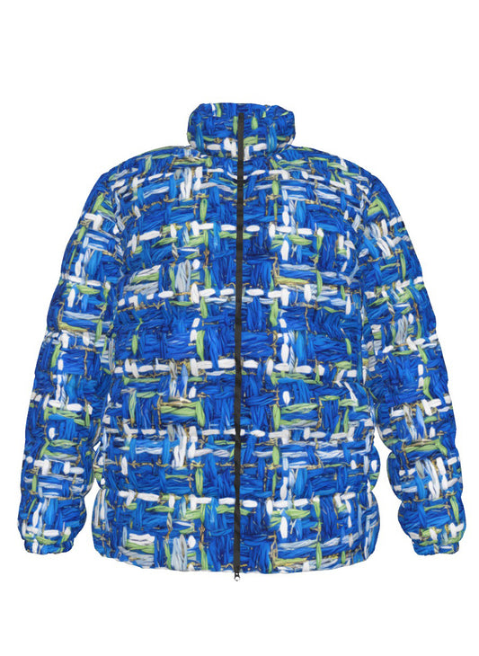 062 NISHIKIx Tweed Print Unisex Stand Collar Slim Down Jacket - Cerulean Blue