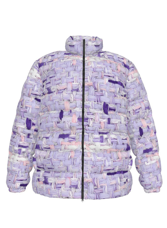 067 NISHIKIx Tweed Print Unisex Stand Collar Slim Down Jacket - Light Violet