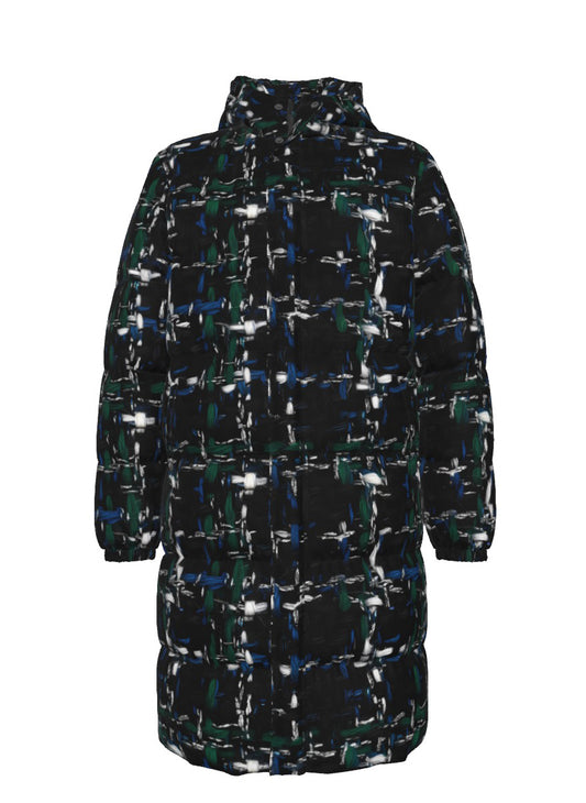 039 NISHIKIx Tweed Print Unisex Long Down Jacket - Black