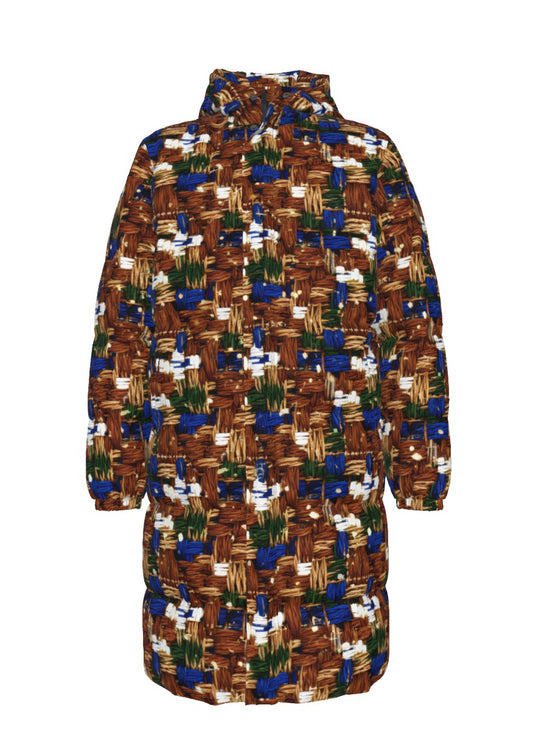 044 NISHIKIx Tweed Print Unisex Long Down Jacket - Bronze