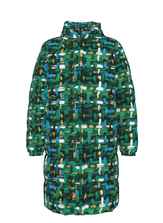 018 NISHIKIx Tweed Print Unisex Long Down Jacket - Cobalt Green