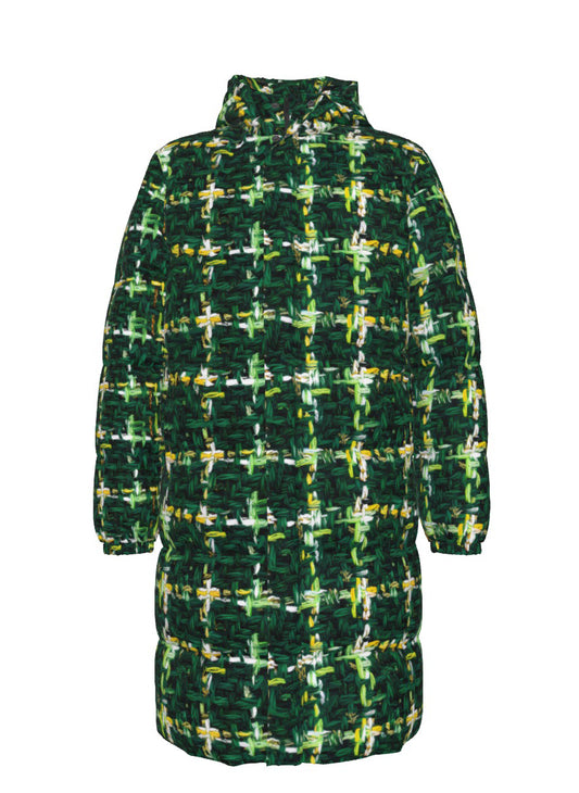 016 NISHIKIx Tweed Print Unisex Long Down Jacket - Deep Green