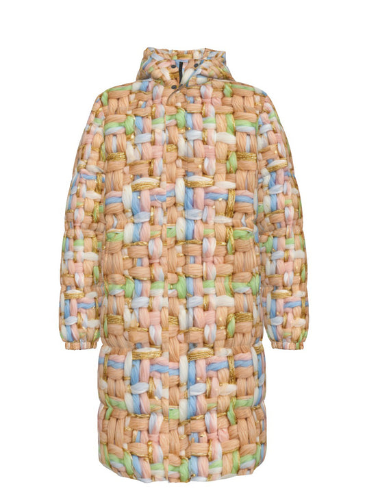 012 NISHIKIx Tweed Print Unisex Long Down Jacket - Flesh