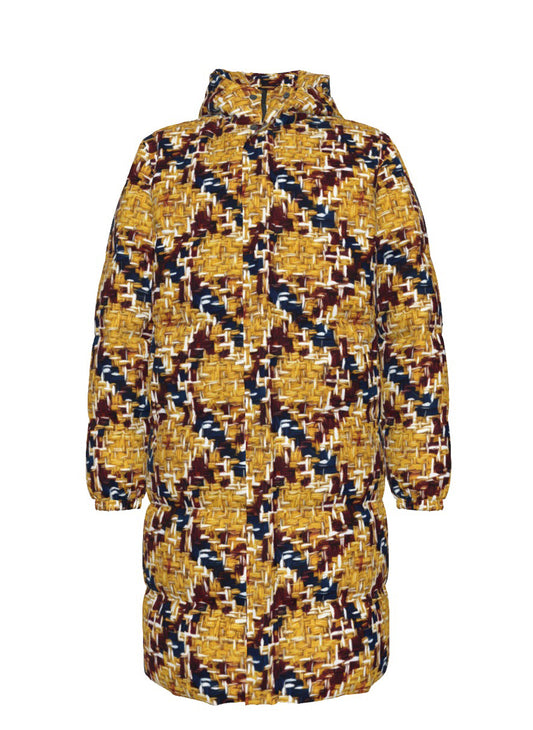 042 NISHIKIx Tweed Print Unisex Long Down Jacket - Gold