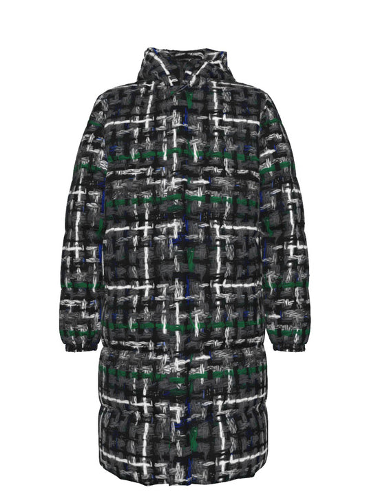 037 NISHIKIx Tweed Print Unisex Long Down Jacket - Gray