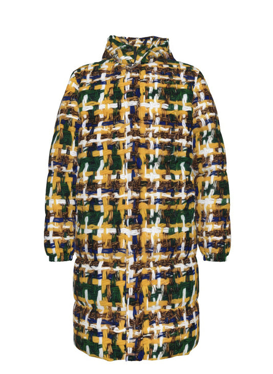 041 NISHIKIx Tweed Print Unisex Long Down Jacket - Indian Yellow