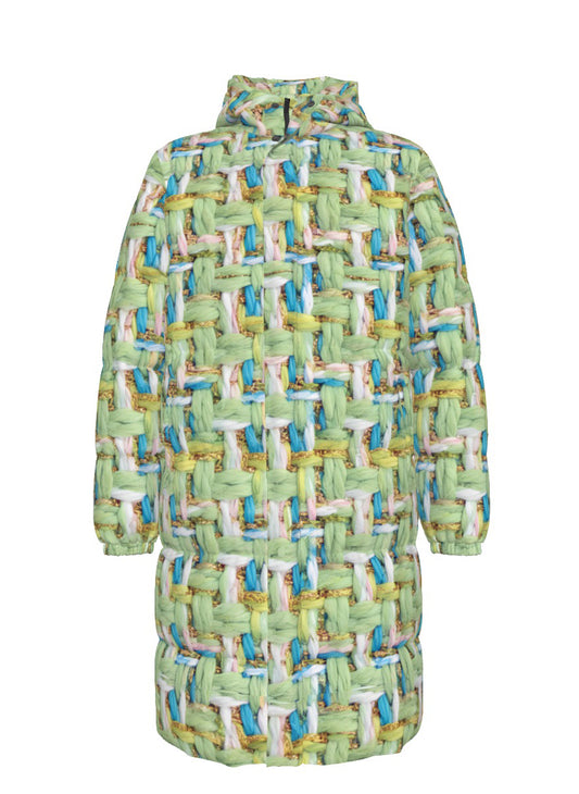 014 NISHIKIx Tweed Print Unisex Long Down Jacket - Light Green