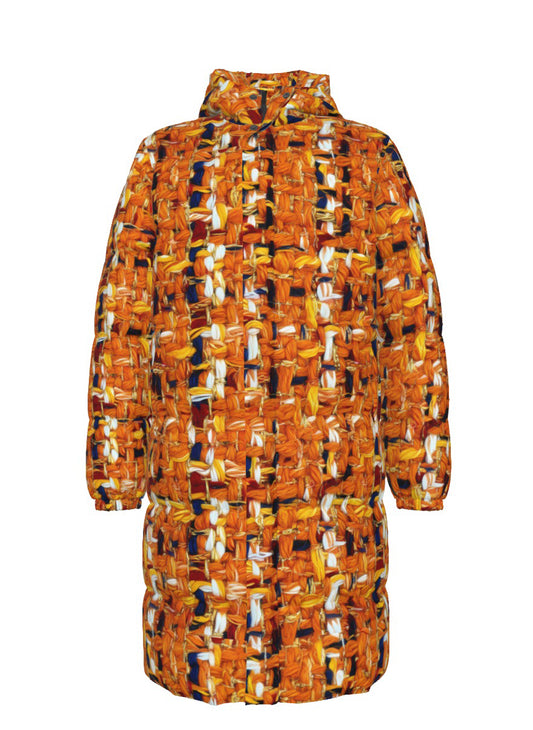 005 NISHIKIx Tweed Print Unisex Long Down Jacket - Orange