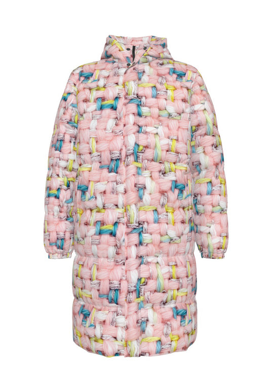 011 NISHIKIx Tweed Print Unisex Long Down Jacket - Pink