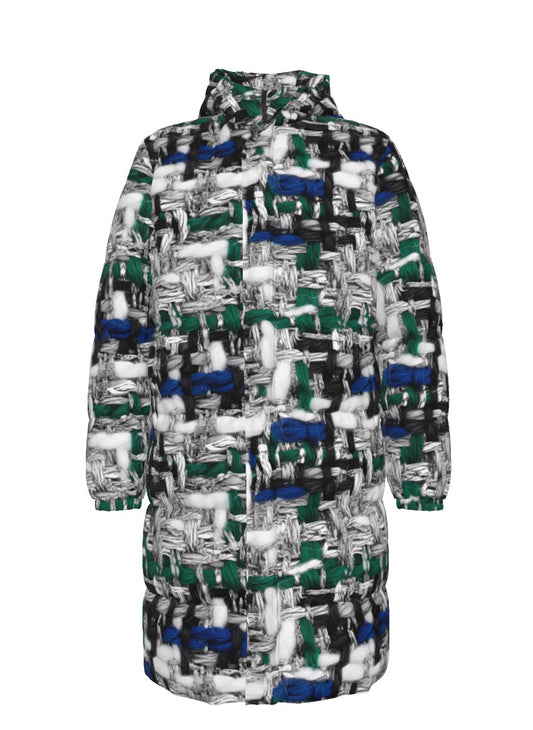 043 NISHIKIx Tweed Print Unisex Long Down Jacket - Silver