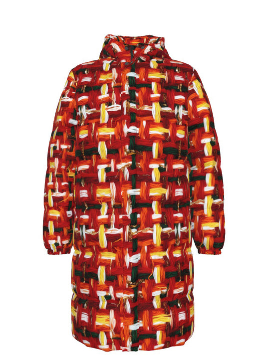 006 NISHIKIx Tweed Print Unisex Long Down Jacket - Vermilion