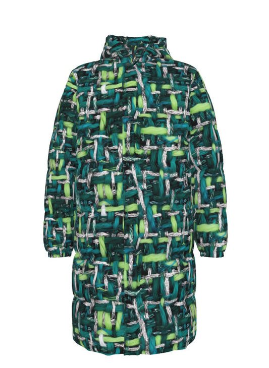 017 NISHIKIx Tweed Print Unisex Long Down Jacket - Viridian