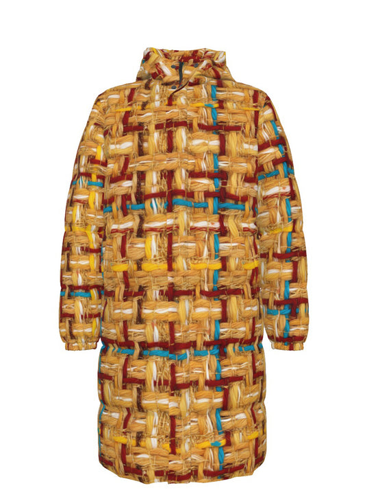 004 NISHIKIx Tweed Print Unisex Long Down Jacket - Yellow Orange