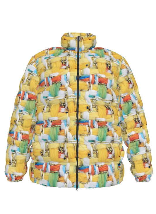 002 NISHIKIx Tweed Print Unisex Stand Collar Slim Down Jacket - Lemon Yellow