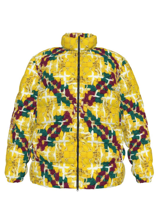 003 NISHIKIx Tweed Print Unisex Stand Collar Slim Down Jacket - Yellow