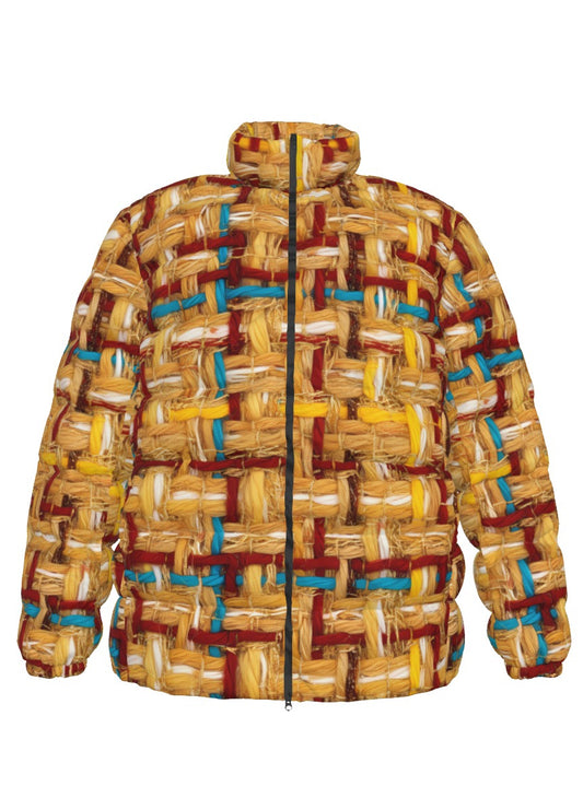 004 NISHIKIx Tweed Print Unisex Stand Collar Slim Down Jacket - Yellow Orange