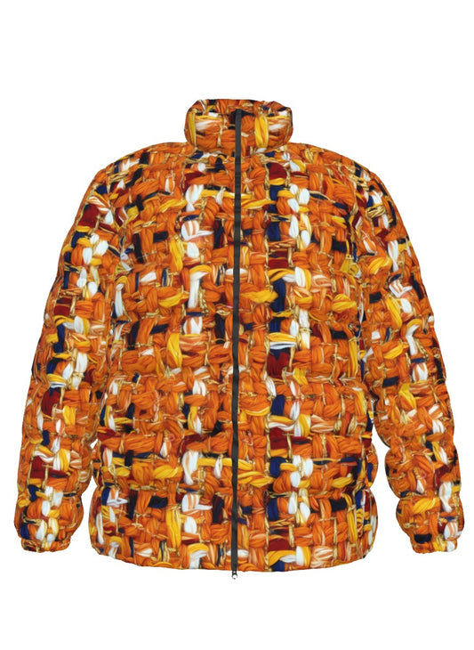 005 NISHIKIx Tweed Print Unisex Stand Collar Slim Down Jacket - Orange