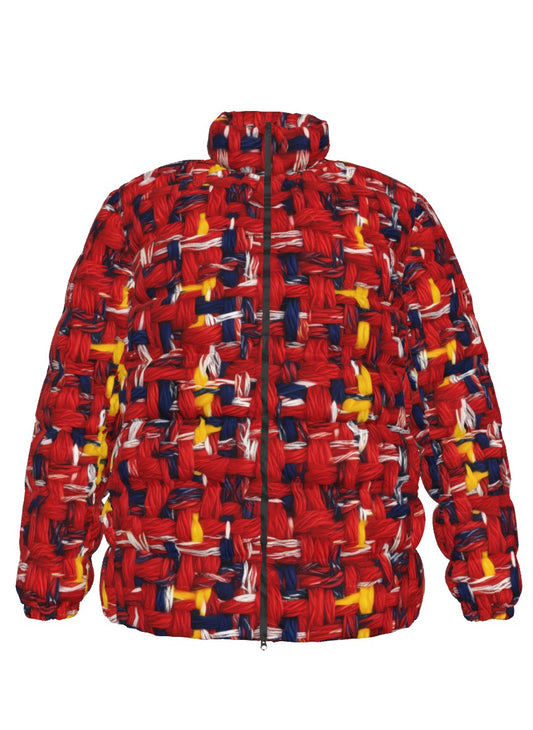 007 NISHIKIx Tweed Print Unisex Stand Collar Slim Down Jacket - Scarlet