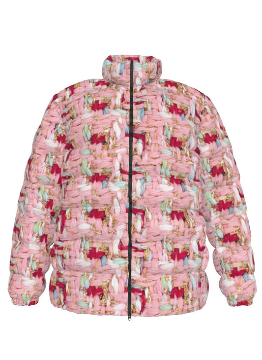 010 NISHIKIx Tweed Print Unisex Stand Collar Slim Down Jacket - Rose Pink