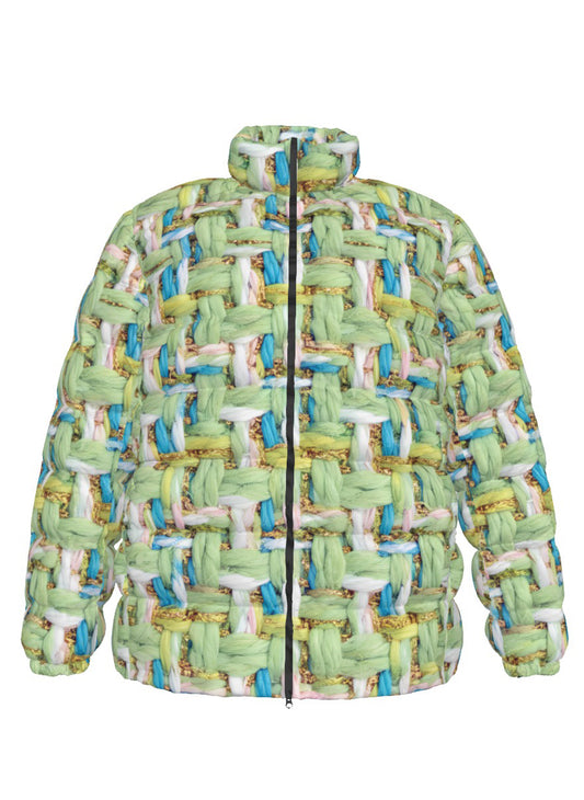 014 NISHIKIx Tweed Print Unisex Stand Collar Slim Down Jacket - Light Green