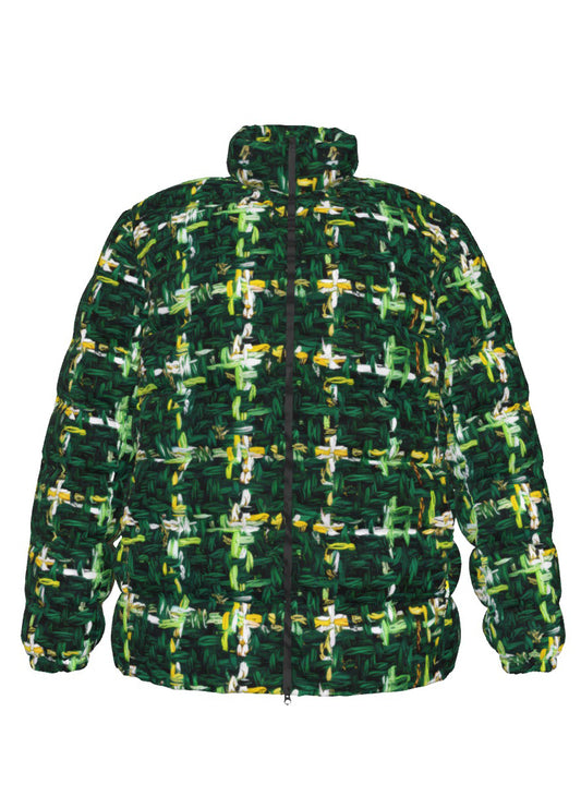 016 NISHIKIx Tweed Print Unisex Stand Collar Slim Down Jacket - Deep Green
