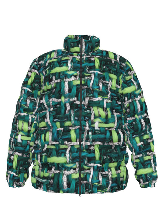 017 NISHIKIx Tweed Print Unisex Stand Collar Slim Down Jacket - Viridian