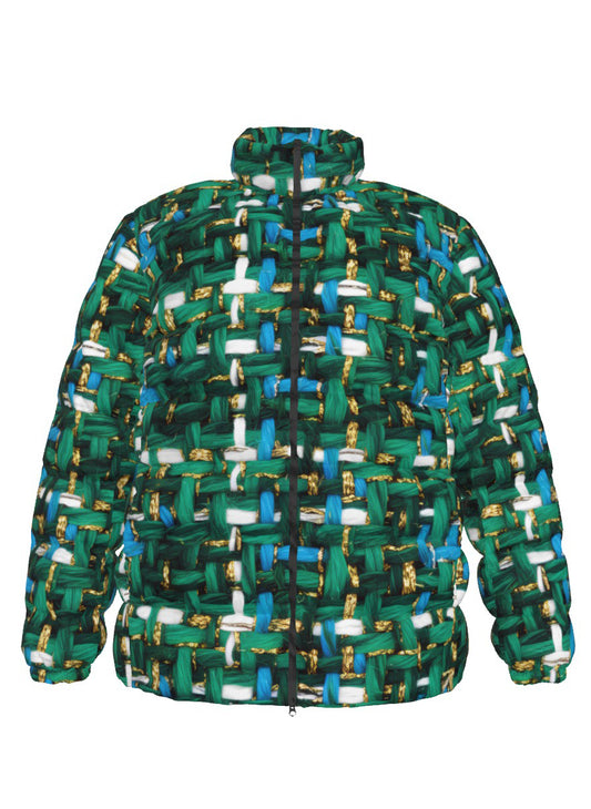 018 NISHIKIx Tweed Print Unisex Stand Collar Slim Down Jacket - Cobalt Green