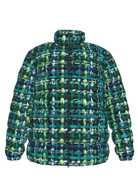 019 NISHIKIx Tweed Print Unisex Stand Collar Slim Down Jacket - Turquoise Green