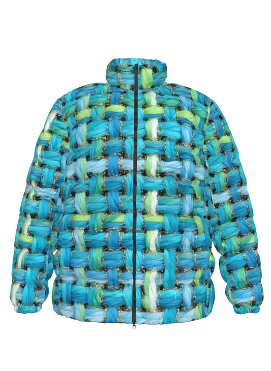 020 NISHIKIx Tweed Print Unisex Stand Collar Slim Down Jacket - Turquoise Blue