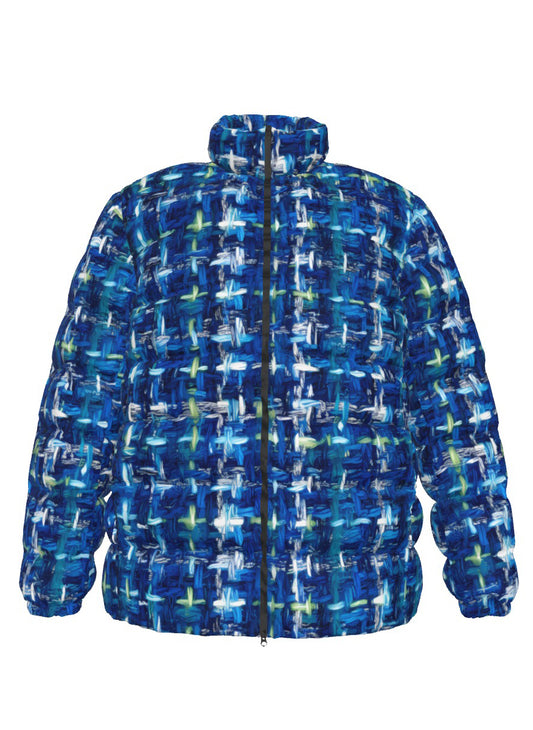 021 NISHIKIx Tweed Print Unisex Stand Collar Slim Down Jacket - Cobalt Blue
