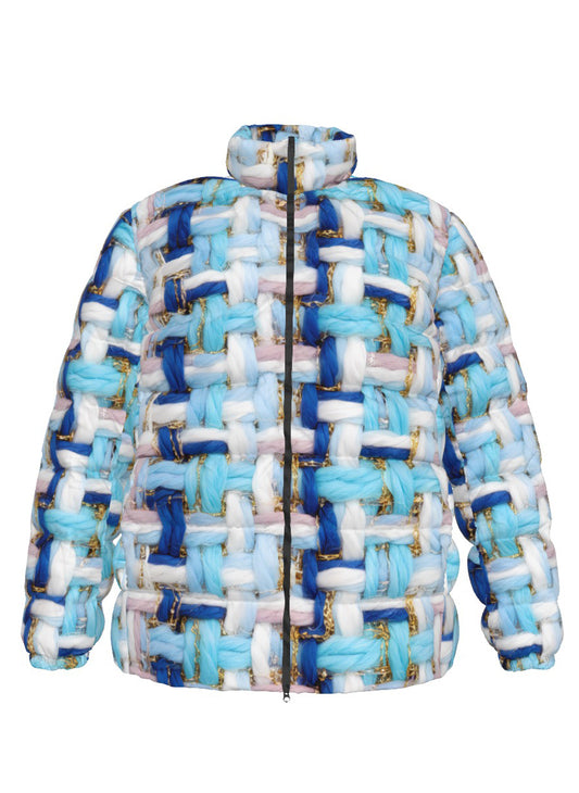 022 NISHIKIx Tweed Print Unisex Stand Collar Slim Down Jacket - Sky Blue