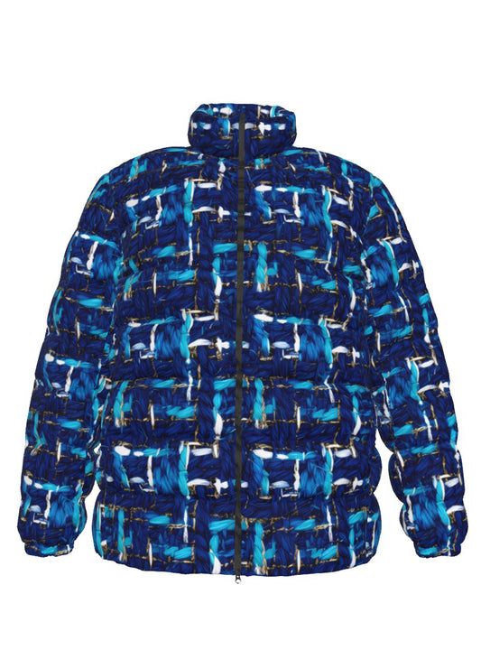024 NISHIKIx Tweed Print Unisex Stand Collar Slim Down Jacket - Prussian Blue
