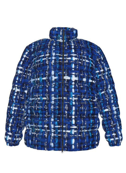 025 NISHIKIx Tweed Print Unisex Stand Collar Slim Down Jacket - Blue