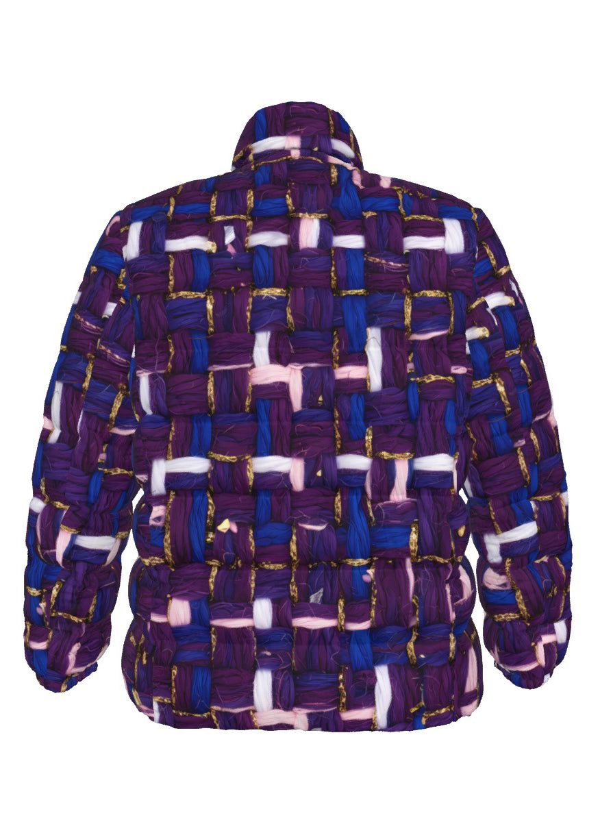 026 NISHIKIx Tweed Print Unisex Stand Collar Slim Down Jacket - Violet