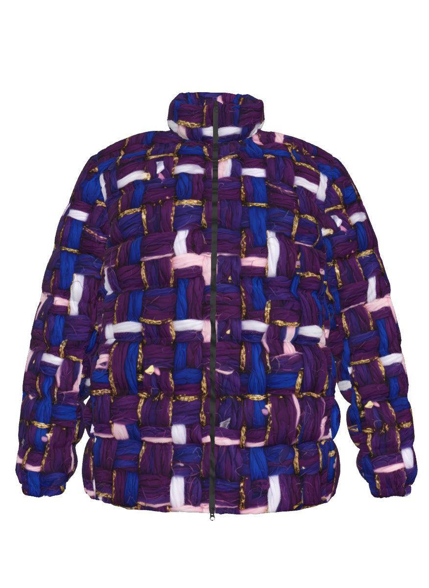 026 NISHIKIx Tweed Print Unisex Stand Collar Slim Down Jacket - Violet