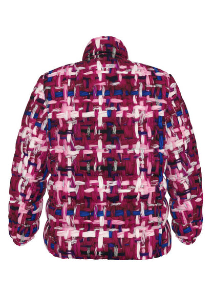 028 NISHIKIx Tweed Print Unisex Stand Collar Slim Down Jacket - Magenta